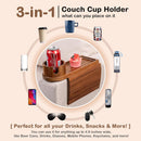 Bandeja de suporte de copo de sofá, bandeja de braço de sofá de bambu com suporte giratório de 360°, bandeja de descanso de braço de sofá dobrável 3 em 1 para controle remoto/lanches/xícaras/bebidas