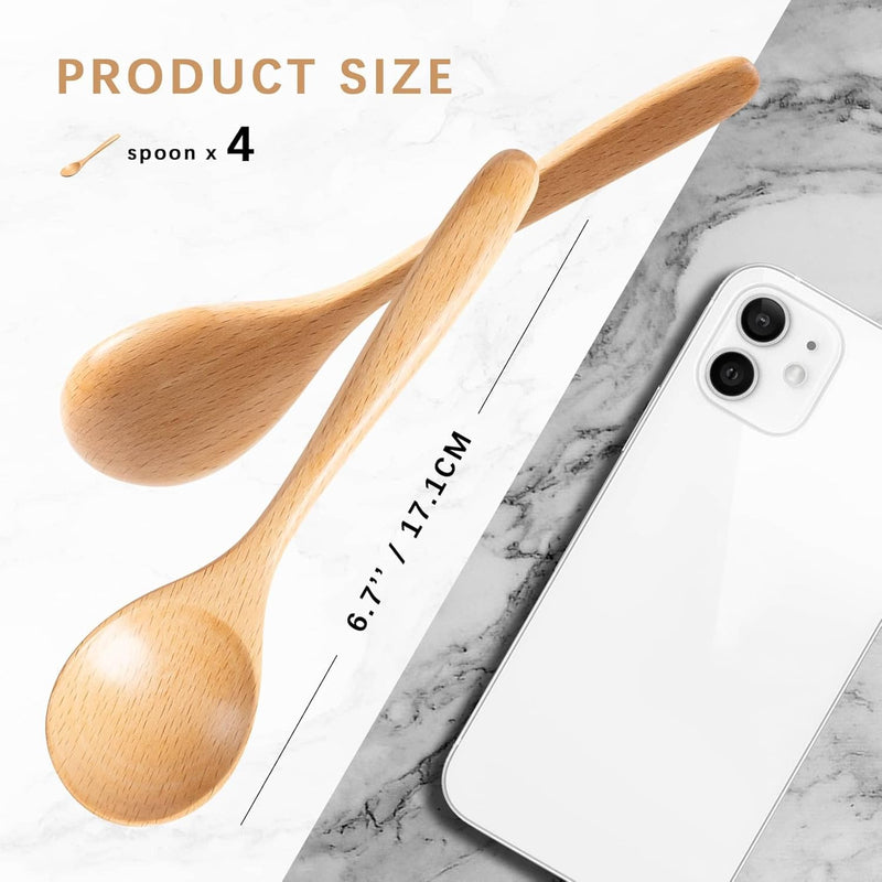 6 colheres de madeira para mel, colheres de madeira pequenas de 17 cm - Ótimo para chá, café e sopa, conjunto de colheres de mesa de servir de madeira, colher de chá de bambu a granel para