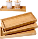 Bamboo Tea Serving Tray 3 Pcs Decorative Multi Use Bathroom Counter Tray with Edges Bamboo Vanity for Dresser Food Coffee Tea Snack Tissues Candles, 11 x 4 Inch(Rectangle Style)
