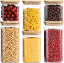 Frascos de vidro para armazenamento de alimentos com tampas (680 g/1,048 g/1,417 g), conjunto quadrado de 6, recipientes de armazenamento de vidro transparente para alimentos com tampa de bambu