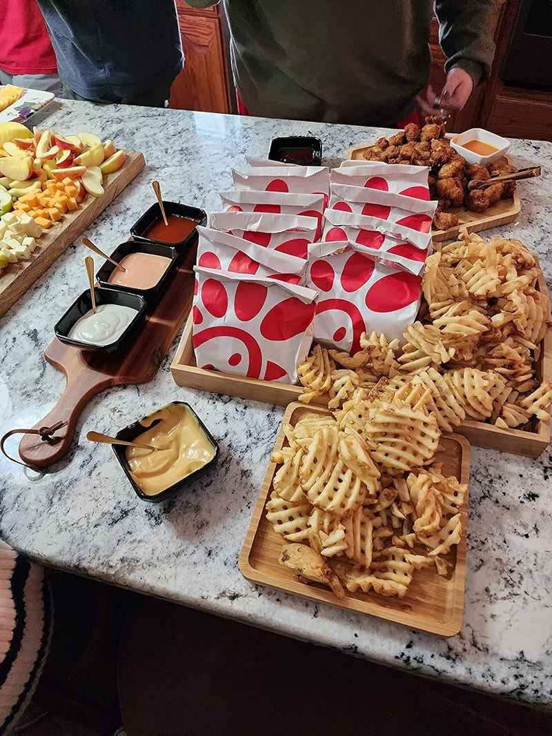 Conjunto de Bandejas de Bambu com Alças – 4 Peças para Servir, Petiscos e Jantar em Família