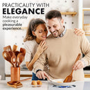 Zulay Kitchen Conjunto de colheres de madeira de 6 peças – Utensílios de teca macios resistentes ao calor com aderência confortável – leve e durável – fácil de limpar, perfeito para panelas