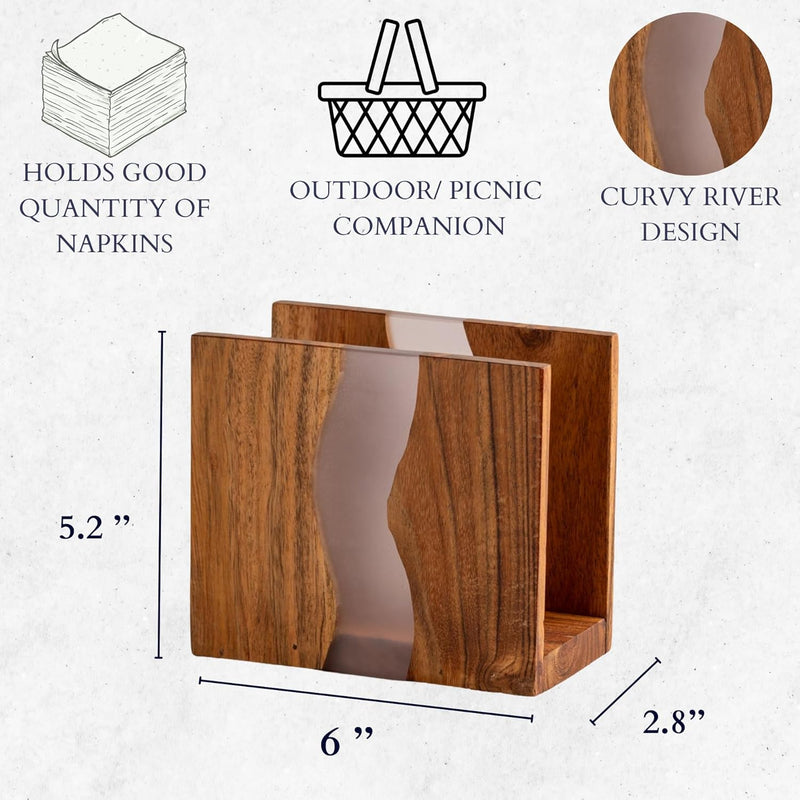 Porta-guardanapos de madeira de acácia e resina epóxi transparente para mesa