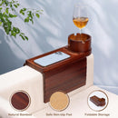 Bandeja de suporte de copo de sofá, bandeja de braço de sofá de bambu com suporte giratório de 360°, bandeja de descanso de braço de sofá dobrável 3 em 1 para controle remoto/lanches/xícaras/bebidas