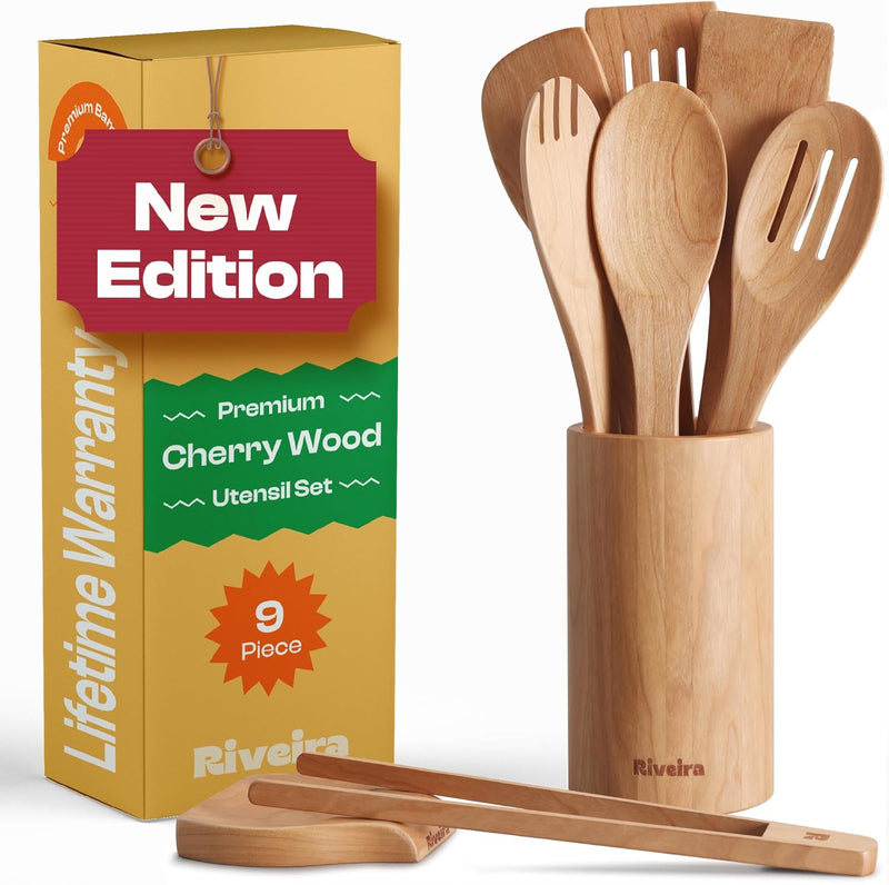 Riveira Colheres de cozinha de bambu com 6 peças – Conjunto de utensílios de cozinha de madeira com colheres de madeira para cozinhar e espátulas, conjuntos de utensílios de madeira – Conjunto de