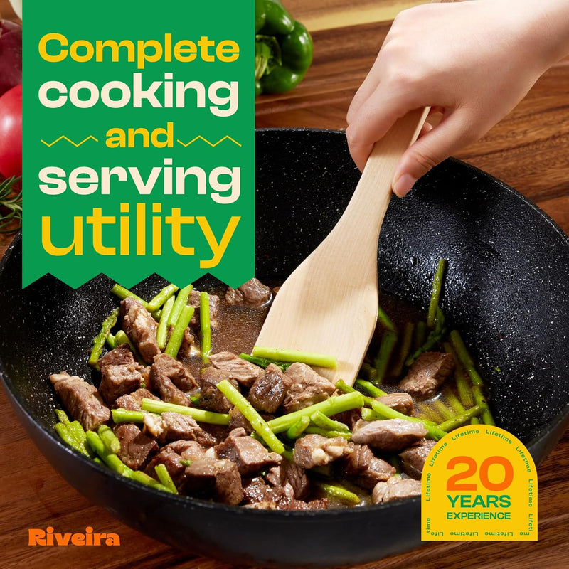 Riveira Colheres de cozinha de bambu com 6 peças – Conjunto de utensílios de cozinha de madeira com colheres de madeira para cozinhar e espátulas, conjuntos de utensílios de madeira – Conjunto de