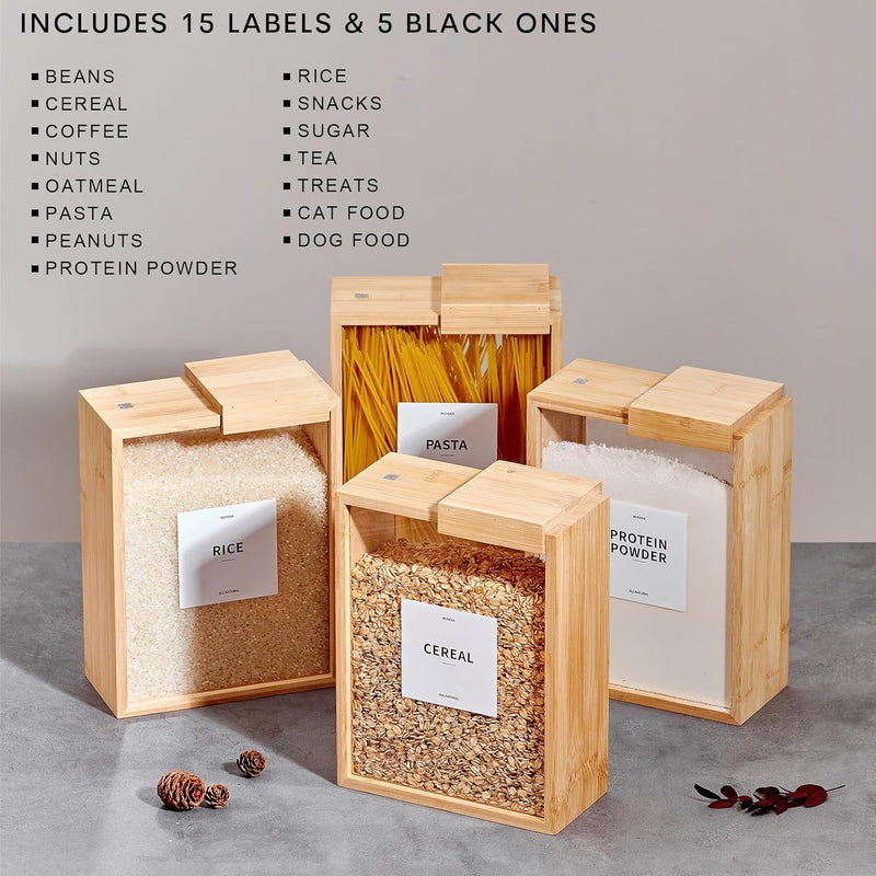 Recipiente de armazenamento de alimentos de bambu, 2000 ml, recipiente transparente de armazenamento de alimentos, 2 recipientes estilo livro para cozinha, organização quadrada de despensa com