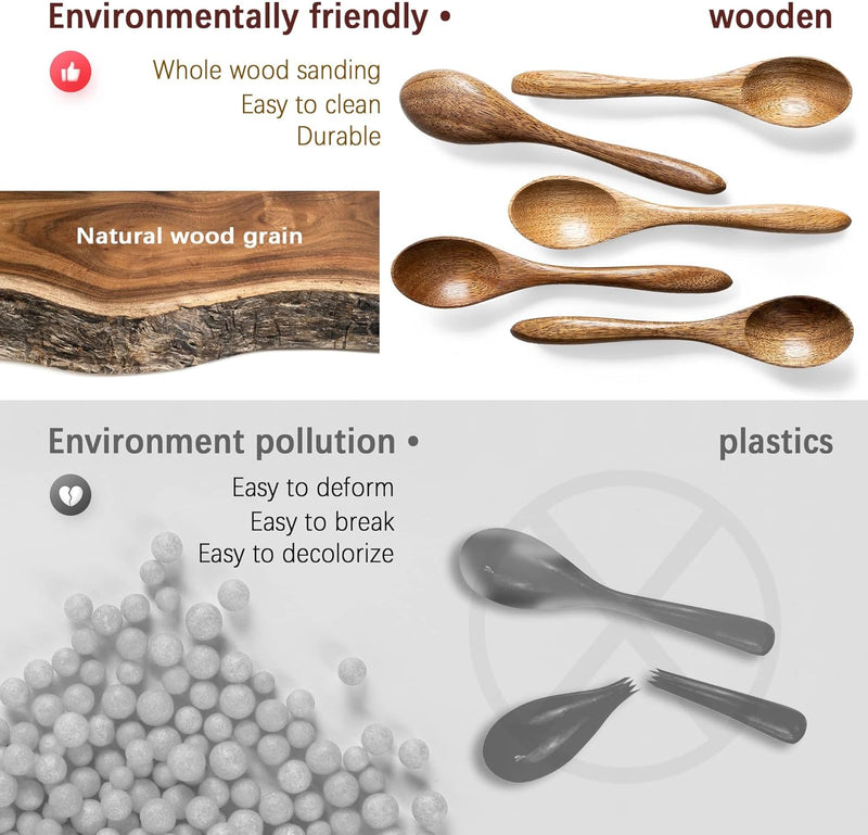 7 colheres de madeira pequenas, colheres de mel de 14 cm para chá, colher de chá de mel de madeira para café, pequenas colheres de madeira, colher de mesa de bambu para mexer, conjunto de