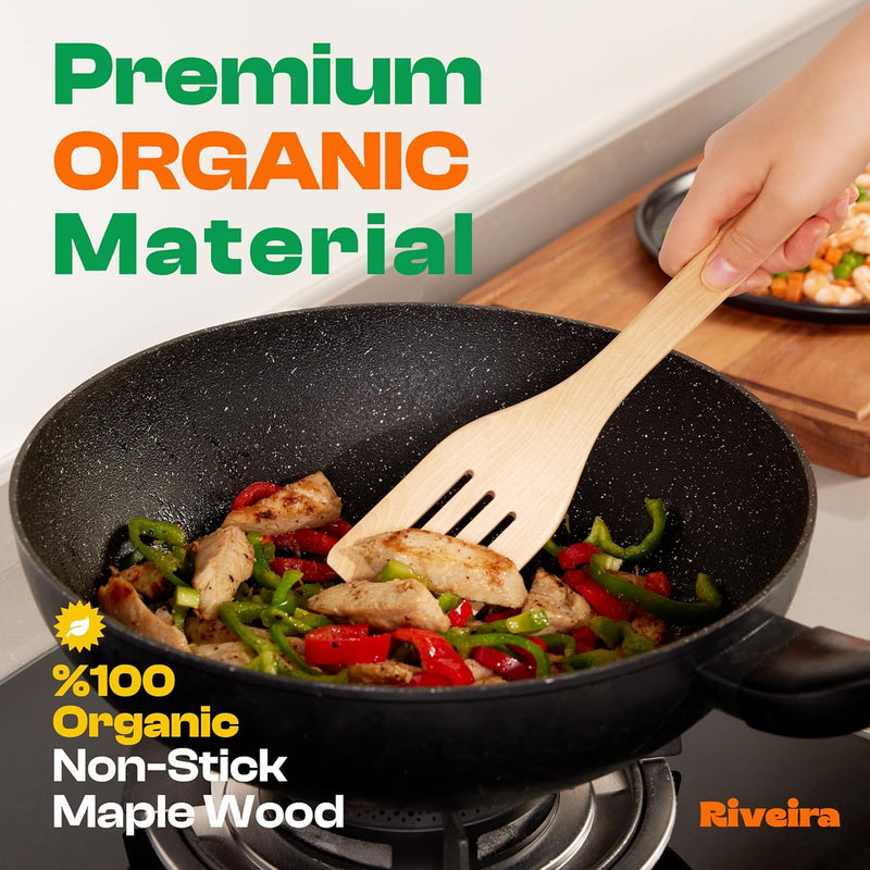 Riveira Colheres de cozinha de bambu com 6 peças – Conjunto de utensílios de cozinha de madeira com colheres de madeira para cozinhar e espátulas, conjuntos de utensílios de madeira – Conjunto de