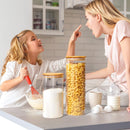 Vtopmart Frascos de vidro para armazenamento de alimentos, pacote com 7 recipientes de cozinha com tampas herméticas de madeira de bambu para massas, biscoitos, nozes, grãos de café, cereais, conjunto