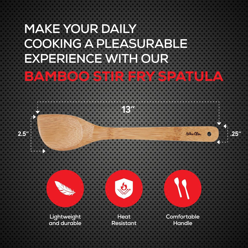 Espátula de bambu para fritar e utensílio de cozinha, 33 cm
