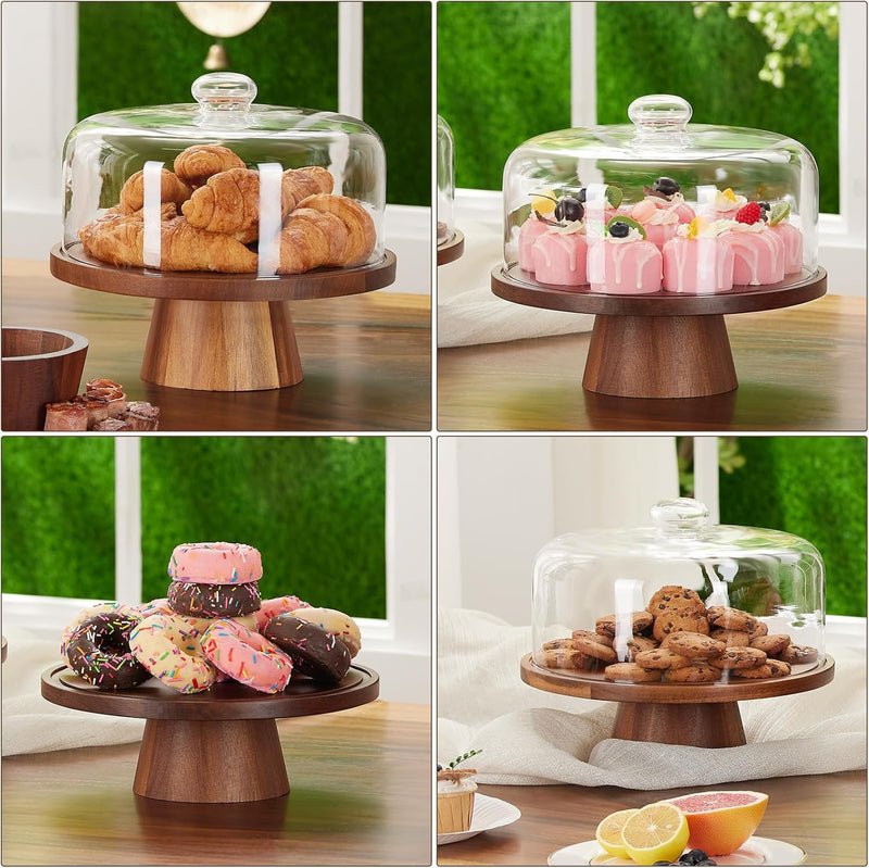 Suporte de bolo de madeira com tampa