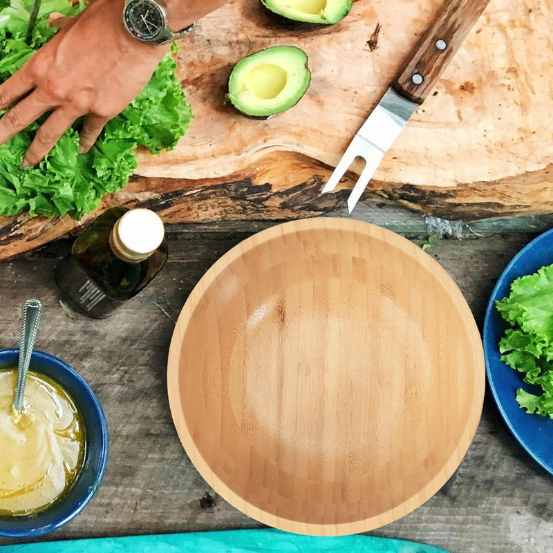 Tigelas de salada de bambu, tigelas grandes redondas de madeira de bambu de 20 cm para saladas/frutas/massas/legumes, tigela de servir à mão para entretenimento e festa, decoração de casa