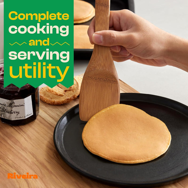 Riveira Colheres de cozinha de bambu com 6 peças – Conjunto de utensílios de cozinha de madeira com colheres de madeira para cozinhar e espátulas, conjuntos de utensílios de madeira – Conjunto de