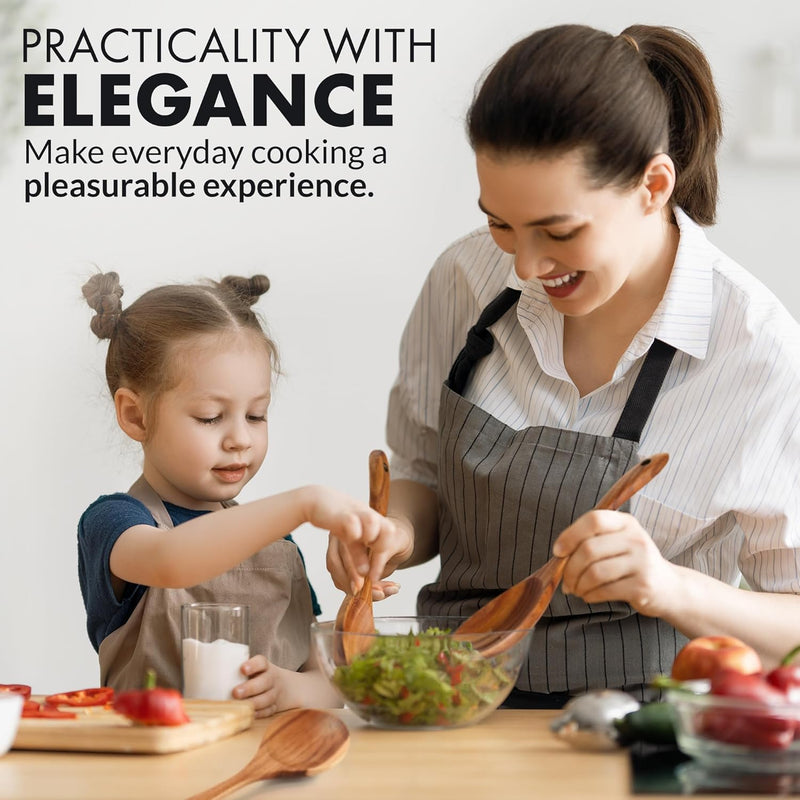 Zulay Kitchen Conjunto de colheres de madeira de 6 peças – Utensílios de teca macios resistentes ao calor com aderência confortável – leve e durável – fácil de limpar, perfeito para panelas