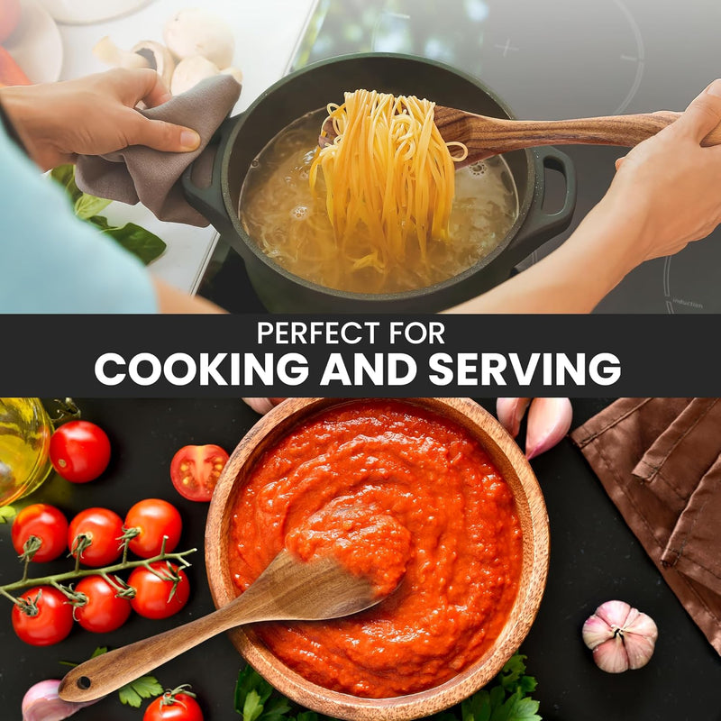 Zulay Kitchen Conjunto de colheres de madeira de 6 peças – Utensílios de teca macios resistentes ao calor com aderência confortável – leve e durável – fácil de limpar, perfeito para panelas