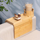 Bandeja de suporte de copo de sofá, bandeja de braço de sofá de bambu com suporte giratório de 360°, bandeja de descanso de braço de sofá dobrável 3 em 1 para controle remoto/lanches/xícaras/bebidas