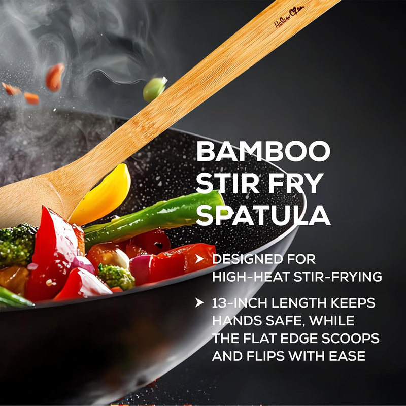 Espátula de bambu para fritar e utensílio de cozinha, 33 cm