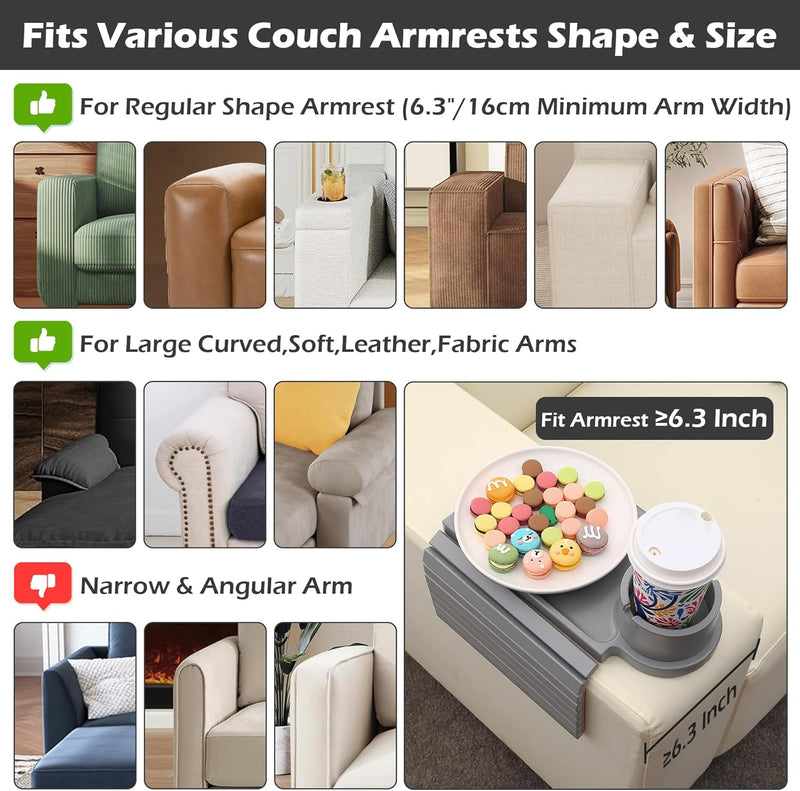 BAMBOOTRAY Bandeja de suporte de copo de sofá, mesa de braço de sofá 3 em 1, grande 48 x 33 cm, mesa lateral de bambu com clipe de sofá com suporte de copo de 360° para sofá, organizador