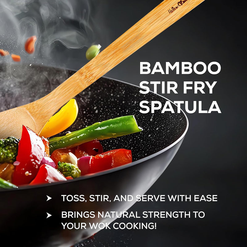 Espátula de bambu para fritar e utensílio de cozinha, 33 cm