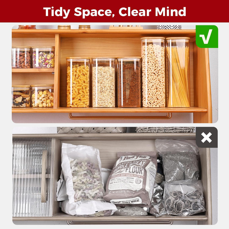 Frascos de armazenamento de vidro com tampa de bambu, recipientes de cozinha herméticos para assar, recipiente de alimentos para especiarias, biscoitos, chá, café e lanches (4 pacotes de 0,6 qt)