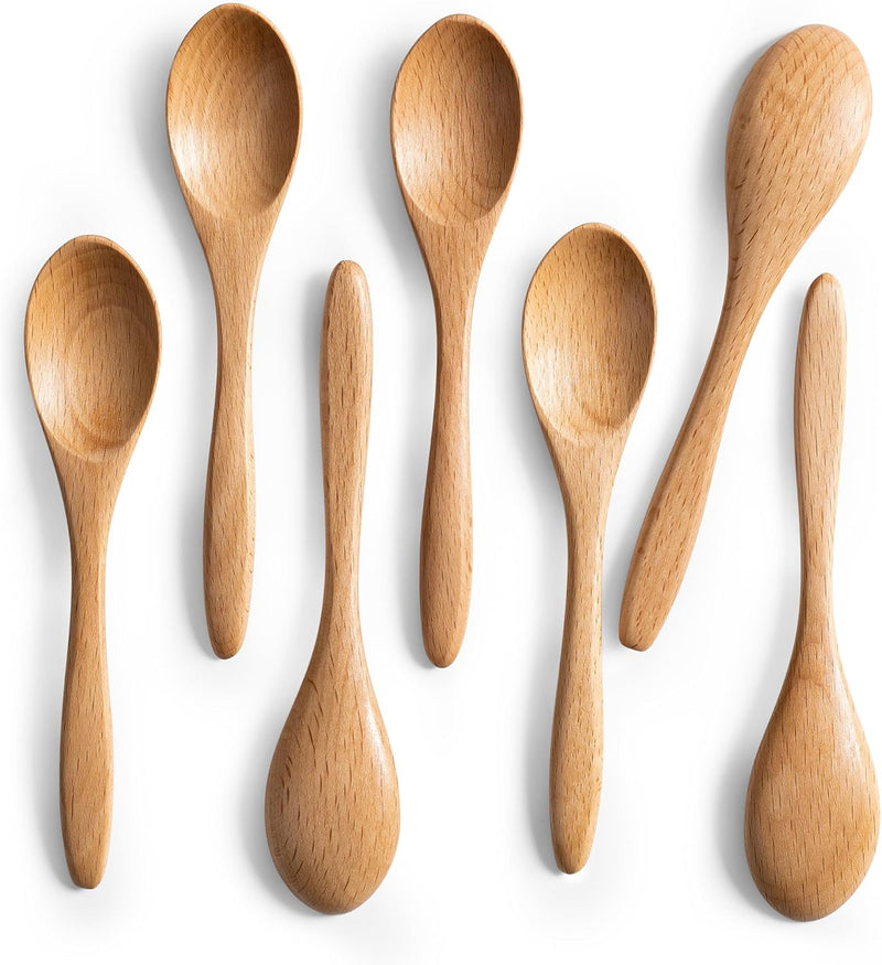 7 colheres de madeira pequenas, colheres de mel de 14 cm para chá, colher de chá de mel de madeira para café, pequenas colheres de madeira, colher de mesa de bambu para mexer, conjunto de