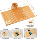 BAMBOOTRAY Bandeja de suporte de copo de sofá, mesa de braço de sofá 3 em 1, grande 48 x 33 cm, mesa lateral de bambu com clipe de sofá com suporte de copo de 360° para sofá, organizador