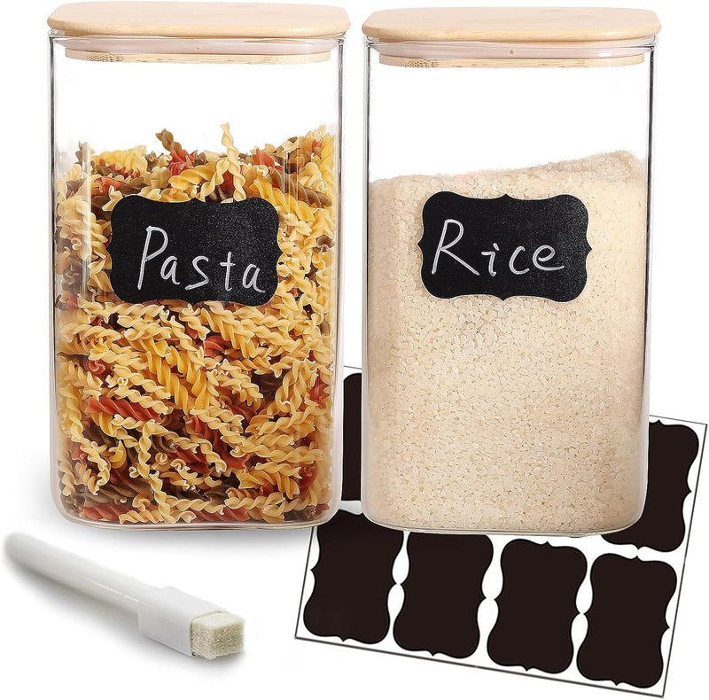 Conjunto de recipientes empilháveis de cozinha, pacote com 5 potes de armazenamento de alimentos de vidro transparente com tampa hermética de bambu para doces, biscoitos, arroz,