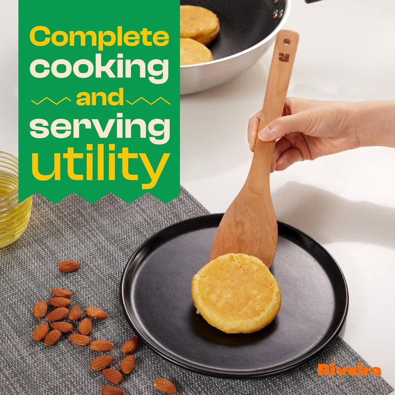 Riveira Colheres de cozinha de bambu com 6 peças – Conjunto de utensílios de cozinha de madeira com colheres de madeira para cozinhar e espátulas, conjuntos de utensílios de madeira – Conjunto de