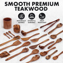 Zulay Kitchen Conjunto de colheres de madeira de 6 peças – Utensílios de teca macios resistentes ao calor com aderência confortável – leve e durável – fácil de limpar, perfeito para panelas