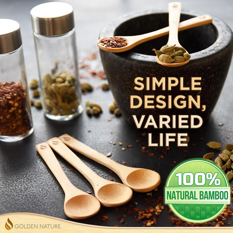 Conjunto de colheres de bambu (5 peças), pequenas colheres de chá de cozinha, colheres de madeira minúsculas perfeitas para açúcar, especiarias, temperos, café, geléia, ervas, mel e sobremesa