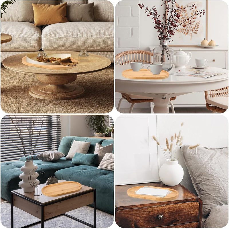 Conjunto com 4 Bandejas Ovais de Bambu – Rústicas para Chá, Café, Doces e Sobremesas