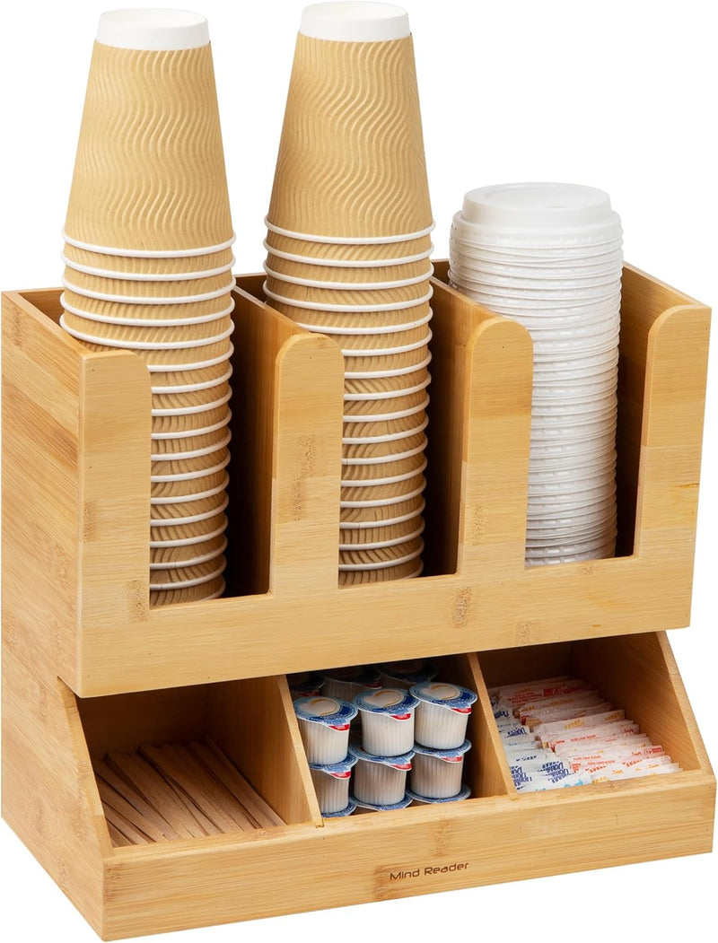 Mind Reader Estação de copos e condimentos, organizador de bancada, café, cozinha, bambu, 35 cm C x 17 cm L x 29 cm A, marrom