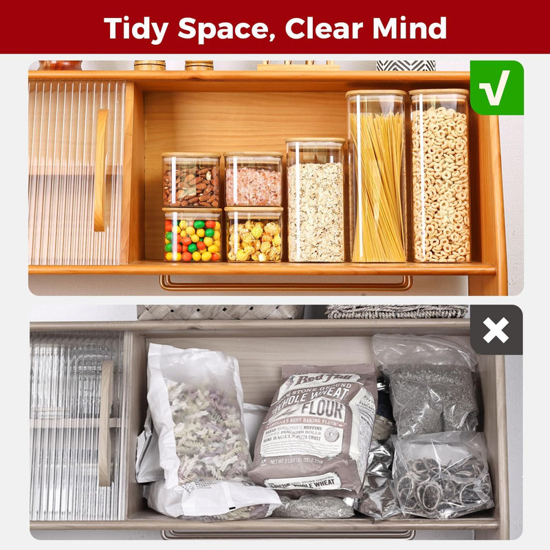 Frascos de armazenamento de vidro com tampa de bambu, recipientes de cozinha herméticos para assar, recipiente de alimentos para especiarias, biscoitos, chá, café e lanches (4 pacotes de 0,6 qt)