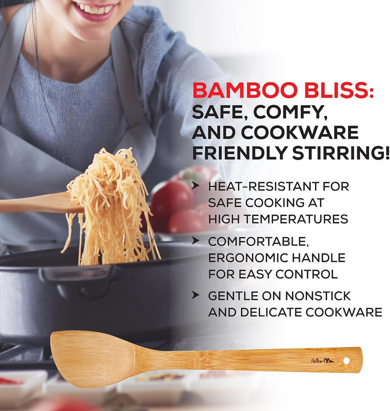 Espátula de bambu para fritar e utensílio de cozinha, 33 cm