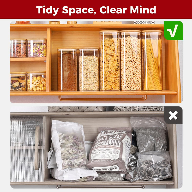 Frascos de armazenamento de vidro com tampa de bambu, recipientes de cozinha herméticos para assar, recipiente de alimentos para especiarias, biscoitos, chá, café e lanches (4 pacotes de 0,6 qt)