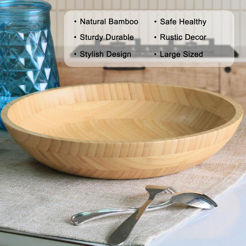 Tigelas de salada de bambu, tigelas grandes redondas de madeira de bambu de 20 cm para saladas/frutas/massas/legumes, tigela de servir à mão para entretenimento e festa, decoração de casa