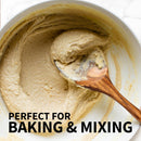 Zulay Kitchen Conjunto de colheres de madeira de 6 peças – Utensílios de teca macios resistentes ao calor com aderência confortável – leve e durável – fácil de limpar, perfeito para panelas