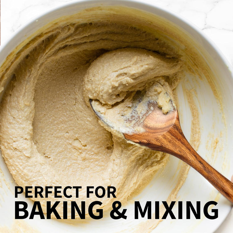 Zulay Kitchen Conjunto de colheres de madeira de 6 peças – Utensílios de teca macios resistentes ao calor com aderência confortável – leve e durável – fácil de limpar, perfeito para panelas