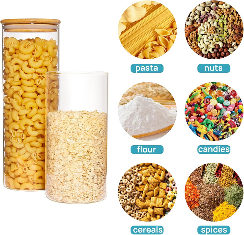 Vtopmart Frascos de vidro para armazenamento de alimentos, pacote com 7 recipientes de cozinha com tampas herméticas de madeira de bambu para massas, biscoitos, nozes, grãos de café, cereais, conjunto