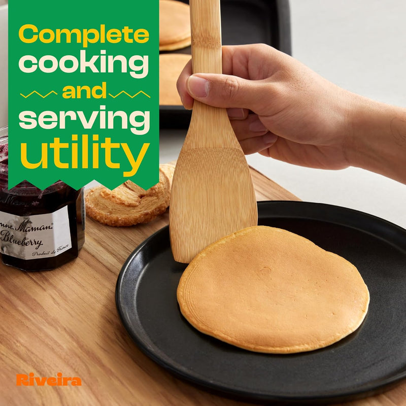 Riveira Colheres de cozinha de bambu com 6 peças – Conjunto de utensílios de cozinha de madeira com colheres de madeira para cozinhar e espátulas, conjuntos de utensílios de madeira – Conjunto de