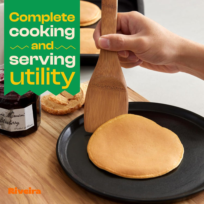 Riveira Colheres de cozinha de bambu com 6 peças – Conjunto de utensílios de cozinha de madeira com colheres de madeira para cozinhar e espátulas, conjuntos de utensílios de madeira – Conjunto de