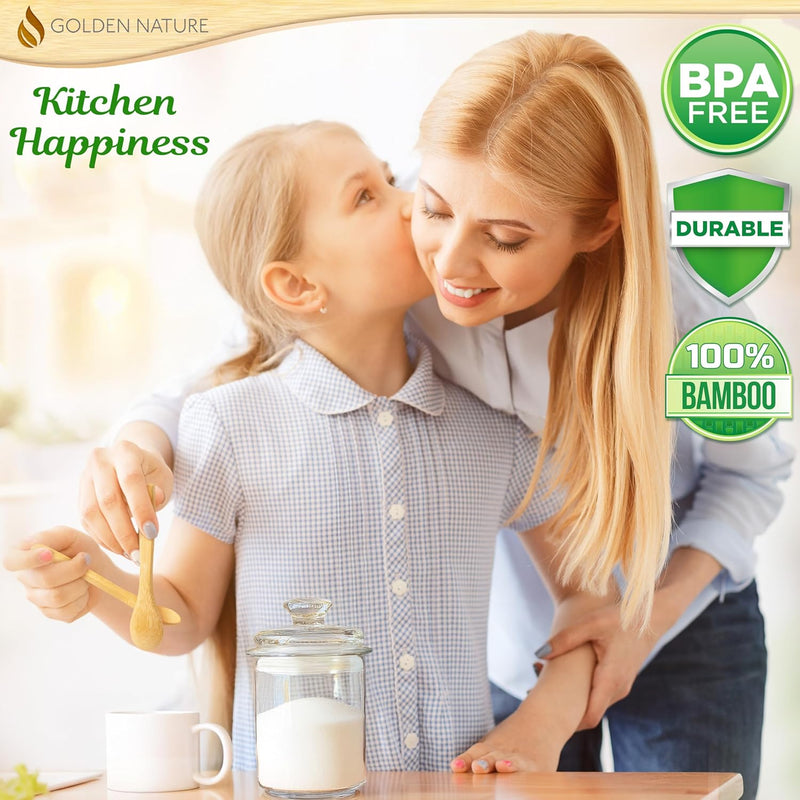 Conjunto de colheres de bambu (5 peças), pequenas colheres de chá de cozinha, colheres de madeira minúsculas perfeitas para açúcar, especiarias, temperos, café, geléia, ervas, mel e sobremesa