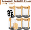 BAMBOO LAND- Glass Jars with Bamboo Lids and Spoons Set, 19 Oz, Set of 6, Glass Containers with Bamboo Lids Airtight for Loose Tea, Brown Sugar, Candy, Nuts