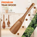 Conjunto de utensílios de cozinha de madeira teca natural de 9 peças com descanso de colher - Suporte de colheres e utensílios de cozinha com aderência confortável