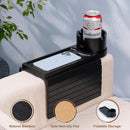 Bandeja de suporte de copo de sofá, bandeja de braço de sofá de bambu com suporte giratório de 360°, bandeja de descanso de braço de sofá dobrável 3 em 1 para controle remoto/lanches/xícaras/bebidas