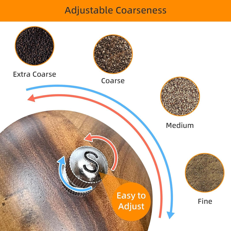 Conjunto de moedor de sal e pimenta de madeira: