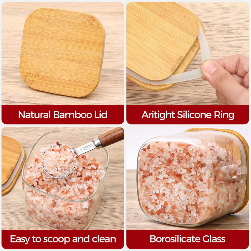 Frascos de armazenamento de vidro com tampa de bambu, recipientes de cozinha herméticos para assar, recipiente de alimentos para especiarias, biscoitos, chá, café e lanches (4 pacotes de 0,6 qt)
