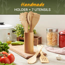 Conjunto de utensílios de madeira, utensílios de bambu – 7 peças de colheres de madeira para cozinhar, fácil de limpar, resistente, leve e resistente ao calor