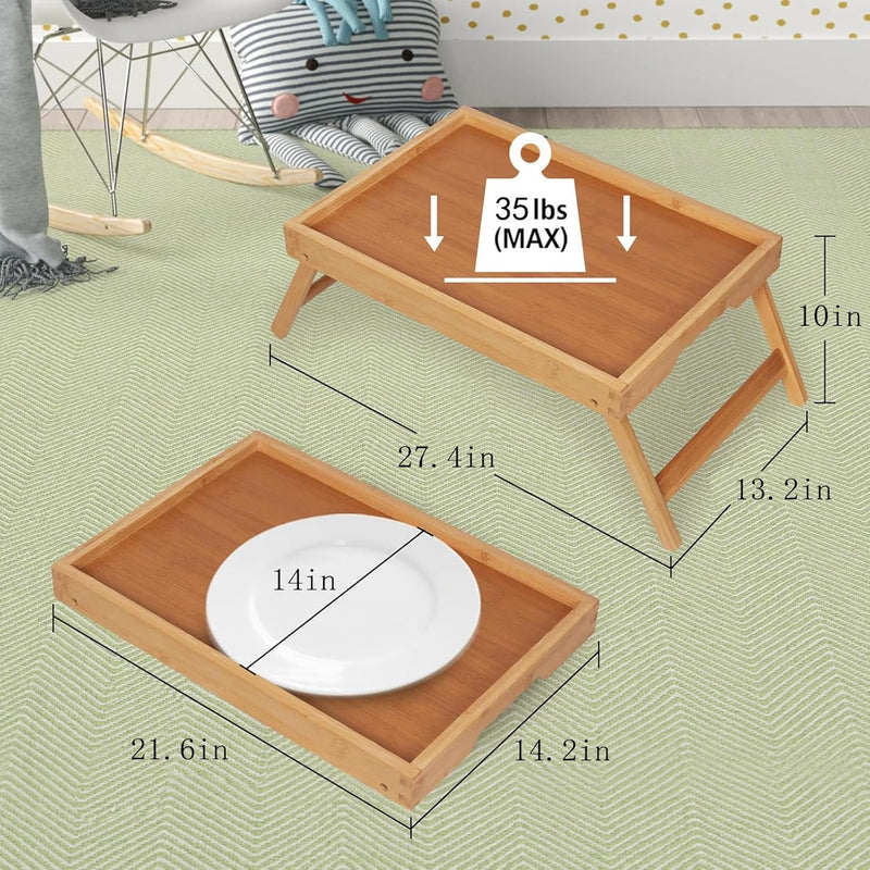 Artmeer Bed Tray Table with Folding Legs,Bamboo Breakfast in Bed for TV Table, Laptop Computer Tray,Eating,Snack Tray(Bamboo)